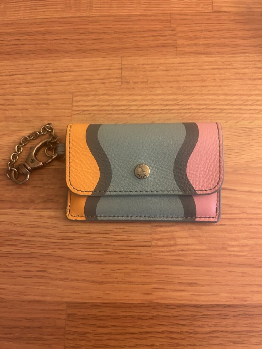 Fossil Card Wallet/Key Chain - Tri-Color- Green/Pink/Orange